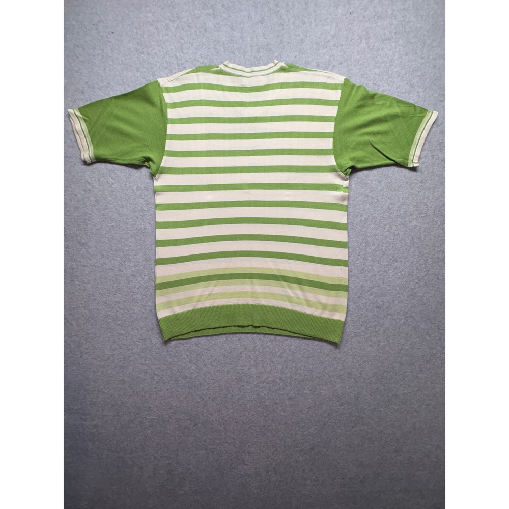 Royalty Culture Mens XL Green Striped Short Sleeve V-Neck Knit Sweater Top - Picture 8 of 9